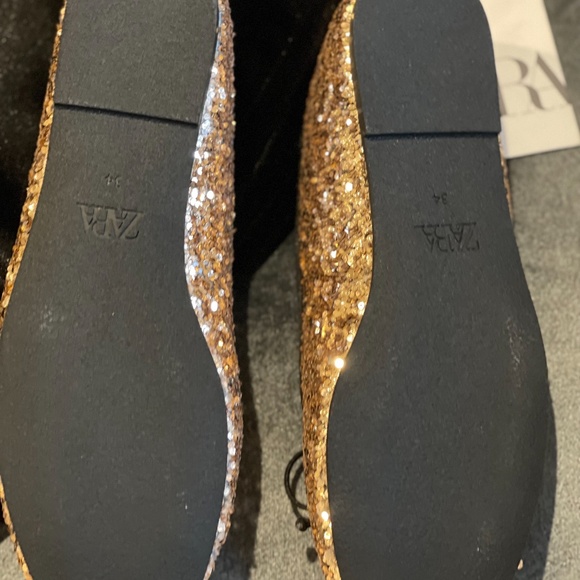NEVER WORN- ZARA Gold Sequin Festive Flats- ( size 3) - Picture 7 of 7
